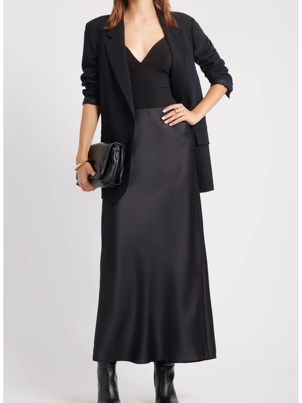 JS Collections Black Satin Maxi Skirt